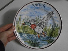 Vecchio piatto Ceramica Fontebasso dipinto a mano "Anitra" caccia anatra 24.5 cm
