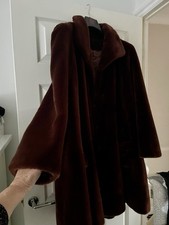 Giacca più lunga cappotto stile swing pelliccia sintetica marrone TYBER BELGIUM taglia L vestibilità 14-18