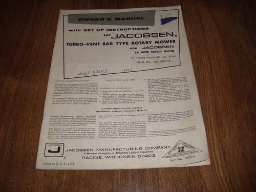 Jacobsen owners manual - jacobsen,
