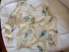 Camicia donna Luisa Beccaria maglia 100% seta crema fiori blu 36 nuova