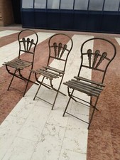 3 Sedie pieghevoli da giardino in ferro battuto e legno fine 800