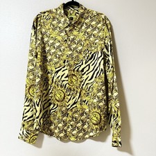 Versace Jeans Camicia Uomo Taglia M Nero Oro Stampa Animalier Bottoni Manica Lunga