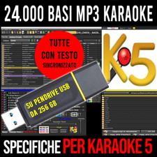 PENDRIVE 256 GB BASI MP3 CON TESTO per KARAOKE 5 AGGIORNATISSIME 2025 Karaoke5