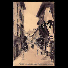 Cartolina Postcard Firenze Ponte Vecchio Animata Carrozza Cavalli Bici 1912