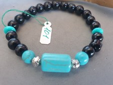 ???BRACCIALE DONNA UOMO PIETRE NATURALI DURE TURCHESE ED ONICE NERO. N 101?