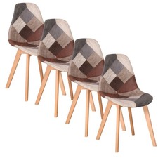 Set 4 Retrò Sedie da Cucina Moderne Imbottite Gambe in Legno Patchwork Marrone