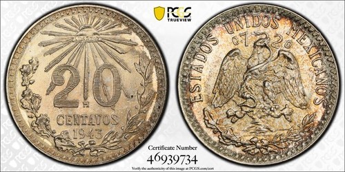 1943 pcgs ms65 messico - ms65,