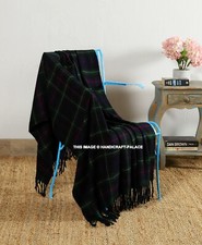 Coperta In Lana Striata Morbida E Calda 70"x60" Grande Letto Divano Blu Verde