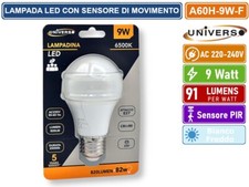 LAMPADINA LED E27 9W BULB A60 CON SENSORE DI MOVIMENTO BIANCO FREDDO 6500K