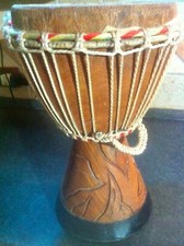 African Djembe Darbuka Drum - Bongo Africano carved from a single block of wood