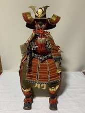 Antica Armatura Samurai Guerriero Kabuto Espositore Scatola Legno Volto Barbuto Da Collezione