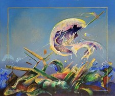 "La zattera" - 1998 - olio su tavola di legno di Italo Scelza cm 71x61