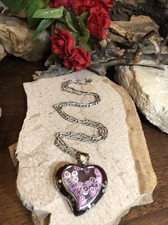 20. Collana catena Figaro ciondolo CUORE di Murano rosa sterling 925 Alan K 23"