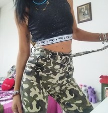 pantaloni  donna jeans vita alta mimetica militare cintura xs skinny