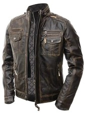 Giacca pelle uomo marrone moto
