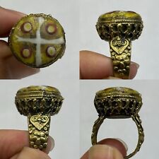 Raro anello antico romano colorato mosaico vetro placcato oro
