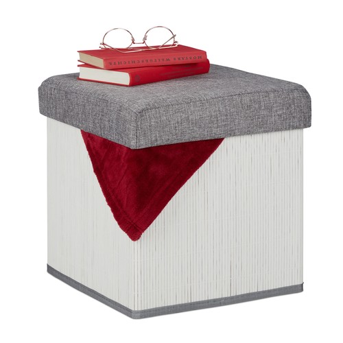 Pouf contenitore bambù - , bianco