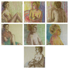 7 DISEGNI 70x55 cm  NUDI FEMMINILI RITRATTO DONNA DATATI ANNI '60 VINTAGE x18