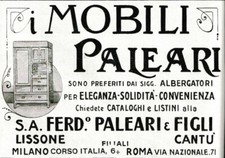 PUBBLICITA' 1929 MOBILI PALEARI CANTU' LISSONE STYLE DESIGN ELEGANZA ALBERGHI 