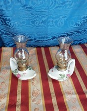 Coppia Lanterne Lumi A Olio Petrolio Porcellana Anni 60 Vintage Funzionanti