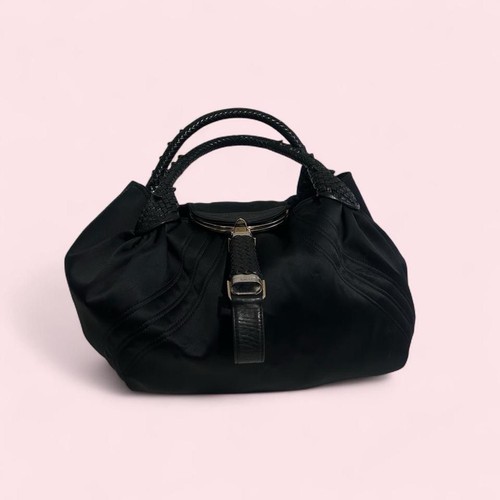 Fendi black satin - and, leather