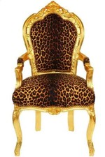 Poltrona in legno di faggio rivestimento in tessuto leopardato foglia oro arredo