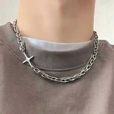 Collana a Catena in Acciaio a Doppio Strato con Croce Strass Punk Donna Uomo
