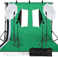 Kit Studio Fotografico, Sistema Supporto Sfondo 1,6M X 3M Con Softbox, Lampadine