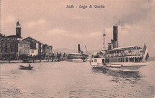 2414) CARTOLINA SALO' LAGO GARDA PORTO VAPORETTTI BATTELLI BRESCIA