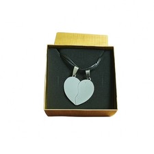 Collana doppio ciondolo pendente+laccetto cuore spezzato metà I Love You acciaio