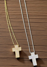 Collana Regolabile in Acciaio Mod. Croce con zirconi chiusura moschettone