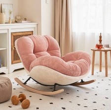 Chaise à Bascule Coton Salon - Fauteuil Rocking Chair Confort Design Pied Bois