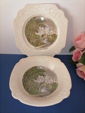 COPPIA PIATTO + INSALATIERA MACEDONIA IN PORCELLANA INGLESE Staffordshire Crown 