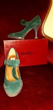 Vintage Kenzo Scarpecamoscio verde smeraldo tacco scultura Introvabili Rare