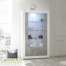 Vetrina 2 ante Bianco Lucido Cemento credenza moderna FLORENA