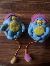 Lotto di (2) Mini Popples tascabili vintage 3" p.c. Figurina PC 1986 Mattel Popples blu