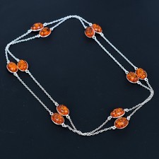 Collana gioiello in argento sterling 925 regalo pietra preziosa ovale ambra...