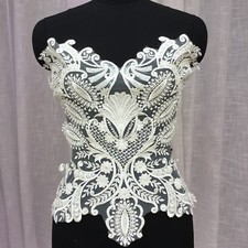 Abito da Sposa Pizzo Applicazione Bianco Spento Ricamo Motivo Perline Orlo 1 PC