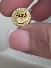 Charm argento sterling 'zia' cristallo inciso placcato oro + bracciale OMAGGIO UK