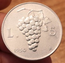 Moneta 5 Lire 1950 Uva, Italia