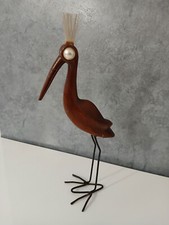 Statuetta in Legno Airone Cicogna Uccello 30 cm Vintage Statua Scultura