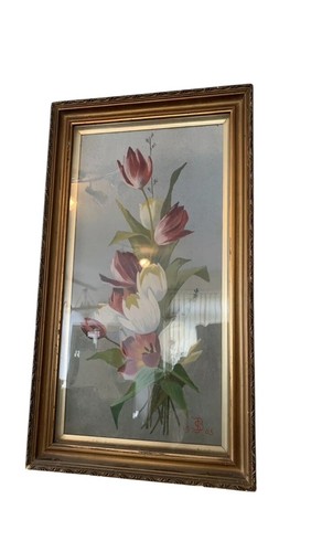 Antico quadro tela tulipani - su,