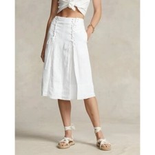 Polo Ralph Lauren donna gonna di lino con dettagli in pizzo colore bianco taglia:2 nuova con etichette $248