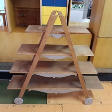 Modernariato '70S Libreria artigian a scala con rotelle vari legni richiudibile