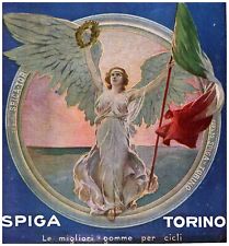 PUBBLICITA' 1922 SPIGA TORINO GOMME CICLI BICICLETTA VITTORIA ALATA LIBERTY