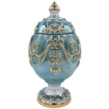 Uovo in Ceramica Caltagirone in stile Fabergè con rilievi in smalto oro zecchino