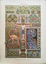 ANTICA STAMPA A COLORI DEL 1887 - ROMANNO - MANOSCRITTI MINIATI - CM 34,9X24,8