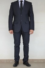 Completo giacca+pantaloni Berry & Brian (Paoloni) blu lucido cotone tg. 54