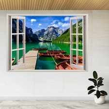 Adesivo da parete Lago Braies Dolomiti Montagne 3d vista finestra decalcomania poster A260