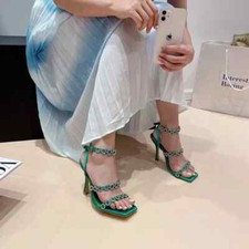 Sandali Donna Comodi 11 cm Verde Gioiello Eleganti Pelle Sintetica 75237